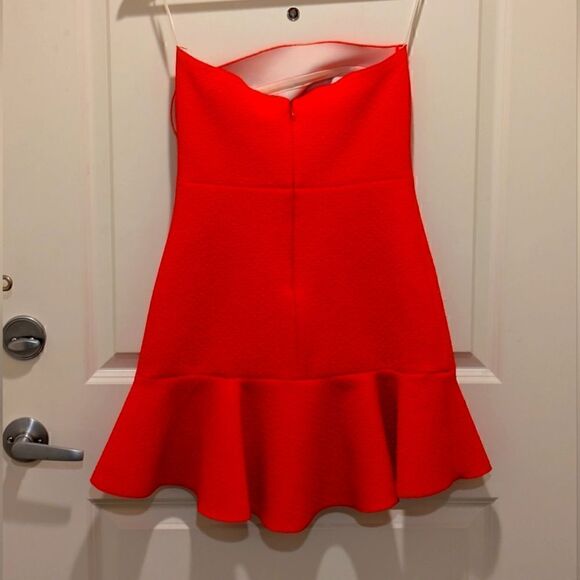EUC Sandro Paris Size 1 Neon Orange Neoprene Mini Ruffle Dress - Picture 5 of 8